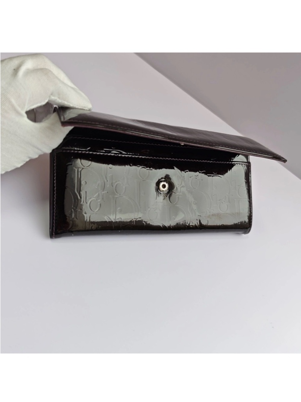 Dior Burgundy Oblique Patent Leather Wallet On Chain - Picture 8 of 15